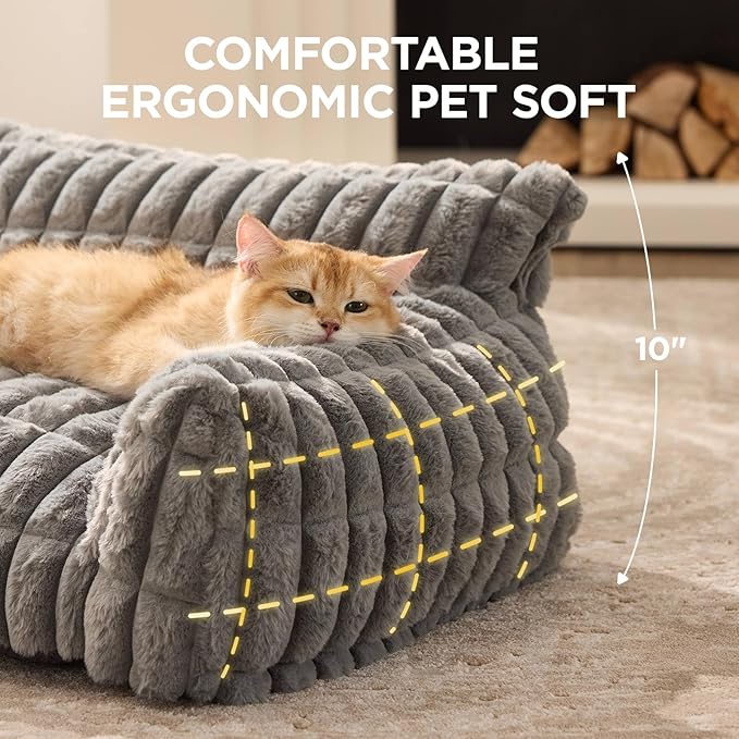 Joydeco Cat Couch for Pets, 30 inch Plush Pet Sofa, Cat Bed for Indoor Cats with Removable Washable Cover, Supportive Pet Sofa, Drak Grey