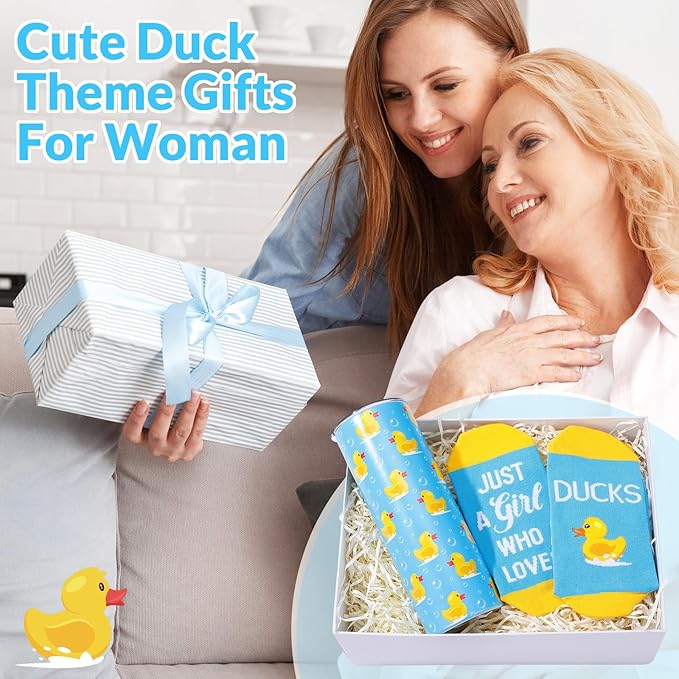 Funnymoom 2 Pack Cute Duck Gifts Set Skinny Tumbler 20 oz Travel Coffee Mug Novelty Cute Animals Socks, Christmas Birthday Party Gifts for Duck Theme