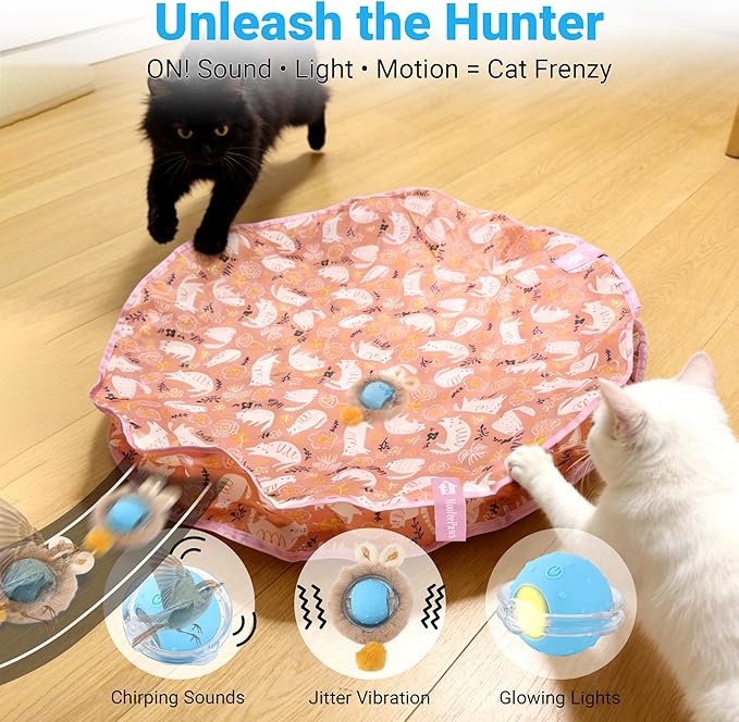 Interactive Cat Toys for Indoor Cats Fast Rolling Ball, Automatic Motion Activated Ball, Hide and Seek for Indoor Exercise Toys, Real Bird Squeaky for Kitten Exercise Kicker