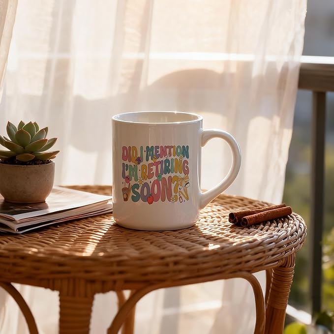 Teacher Retirement Gifts Mug, Retirement Gift for Woman Teacher Coffee Cup, Groovy Preppy Did I Mention I'm Retiring Soon Ceramic Coffee Mug 11 oz