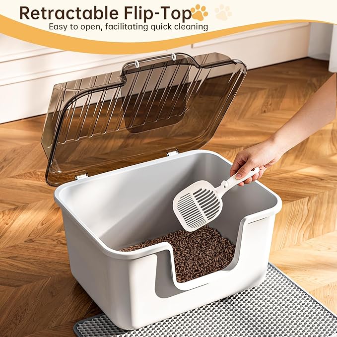 Oneluck XXXL Cat Litter Box with Lid,Extra Large Cat Litter Box for Big & Multiple Cats, Removable Transparent Cover, Anti-Urine Leakage | High Sided & Includes Litter Mat & Scoop