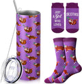 Funnymoom 2 Pack Sloth Gifts Set Skinny Tumbler 20 oz Travel Coffee Mug Novelty Socks Cute Animals Socks, Christmas Birthday Gifts for Sloth Themed Party Favors
