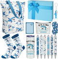 Wonderjune 14 Set Ocean Themed Gifts Baskets Set Summer Sea Marine Life Gifts for Ocean Animal Lover Tote Keychain Cup Socks Makeup Bags Box for Teens Friend Birthday Graduation Party