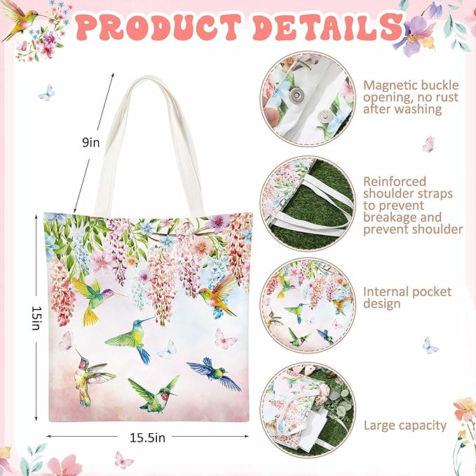 Paterr 6 Pcs Mother's Day Hummingbird Gifts for Women Mom, Canvas Tote Bag Makeup Bag Print Blanket Socks 16oz Glass Coffee Cup with Straw Cute Keychain for Birthday Girls Daughters Sister