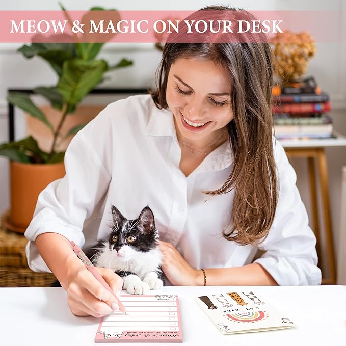 Cat Mom Gifts for Women Unique Cat Themed Gift for Cats Lovers Gifts for Women Funny Cats Accessories for Woman - Kitty Paw Socks Keychain Pen Candle Cup Sticky Notes Makeup Bag Card