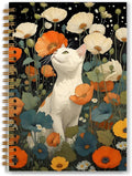 Vintage Floral Cat Notebook, Colorful Cottagecore Wildflower Botanical White Cat Journal for Writing, Cats Mom Lovers Gifts for Women, Spiral Notebook 5.5x8.3 Inch