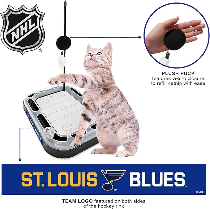 Pets FIrst Cat Scratching Toy NHL St. Louis Blues Hockey Field Cat-Scratcher Toy with Interactive Ball Bell in Tracks. 5-in-1 Kitten Toy