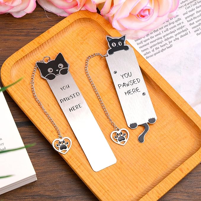 2pcs Cat Bookmarks for Women, Cute Bookmark Aesthetic Gifts Reading Accessories Funny Cat Lover Gifts for Book Lovers Teens Kids Boys & Girls