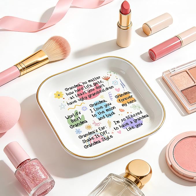 PUDDING CABIN Grandma Gifts: Jewelry Dish - At Least You Don't Have Ugly Grandchildren - Sentimental Gifts for Grandma Mother’s Day, Birthday, Christmas & Wedding