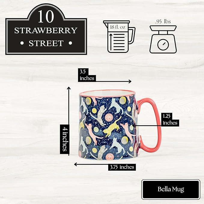 10 Strawberry Street Bella Mug, Cats in Space, Set of 4