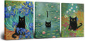 Monet Wall Art, Funny Cat in Water Lilies Canvas Prints, Black Cat Aesthetic Pictures for Living Room, Bedroom, Bathroom, Kitchen, Home Decor, Modern Cat Lover Gift Idea, Wrapped 11’’x14’’x3 pcs