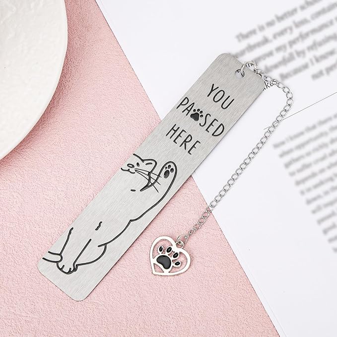 Cute Cat Bookmark, Zinc Alloy Kitten Paw Print Bookmarks Reading Gifts for Cat Lovers Funny Black Kitten Book Marks Animal Bookmark Gifts Book Accessories for Reading (Style D)