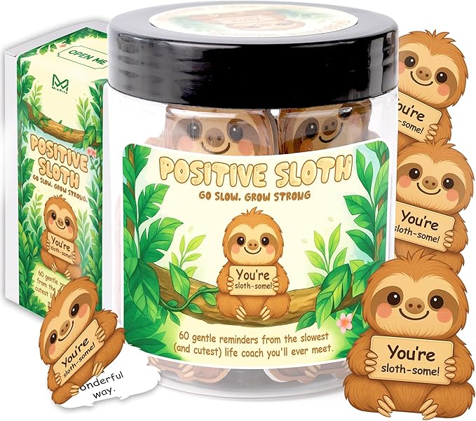 Miarita Positive Sloth Jar – 60 Affirmation Cards for Anxiety & Self Care - Sloth Gifts For Women, Teacher Appreciation Gifts For Women, Birthday Gift for College Friend