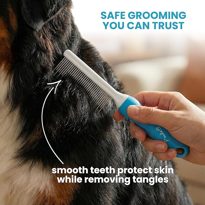 Poodle Grooming Comb - Metal Dematting Comb with Long & Short Stainless Steel Teeth for Removing Matted Hair & Knots, Safe and Gentle for Dogs & Cats