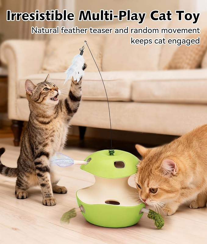 Joytale Interactive Cat Toy for Bored Indoor Cats, Automatic 10-Hole Whack A Mole Apple Toy, 2-in-1 Electric Motion Sensor Toy with Teaser Wand, USB Rechargeable, Boredom Relief, Green