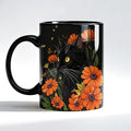 Mystical Floral Black Cat Mug, Black Cat Gifts Coffee Cup, Cats Lover Mom Dad Gifts, Dark Aesthetic Orange Daisy Flower Kitten Kitty Ceramic Coffee Mug 11 oz