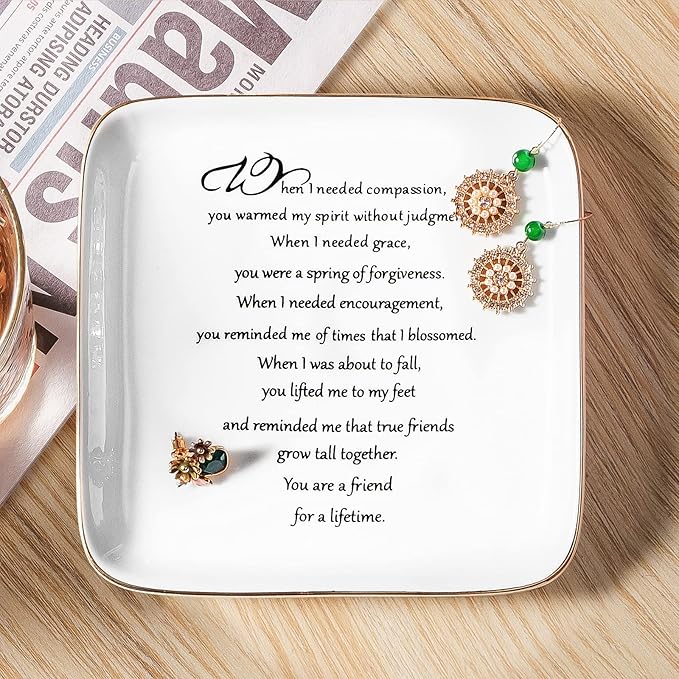 PUDDING CABIN Gift for Friend Ring Trinket Dish - You are a Friend for a Lifetime - Birthday Gifts for Women, Female, Her, BFF, Coworkers, Friendship, Moving Away Gifts