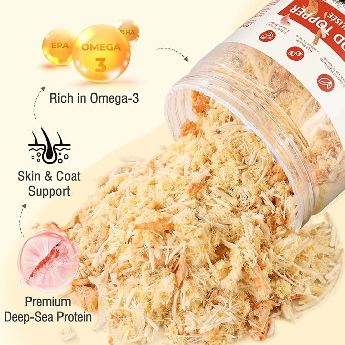 3.5 OZ Raw Antarctic Krill Freeze Dried Egg Yolk Chicken Cat & Dog Food Toppers High Protein Food Toppers Skin & Coat Support 100g