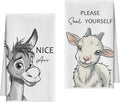 Kitchen Towels Set of 2, Farm Animal Dish Towel for Kitchen, Donkey Sheep Bathroom Decorative Hand Towels, Fast Drying Tea Towel with Slogans, Housewarming Gifts for Women Mom -B23