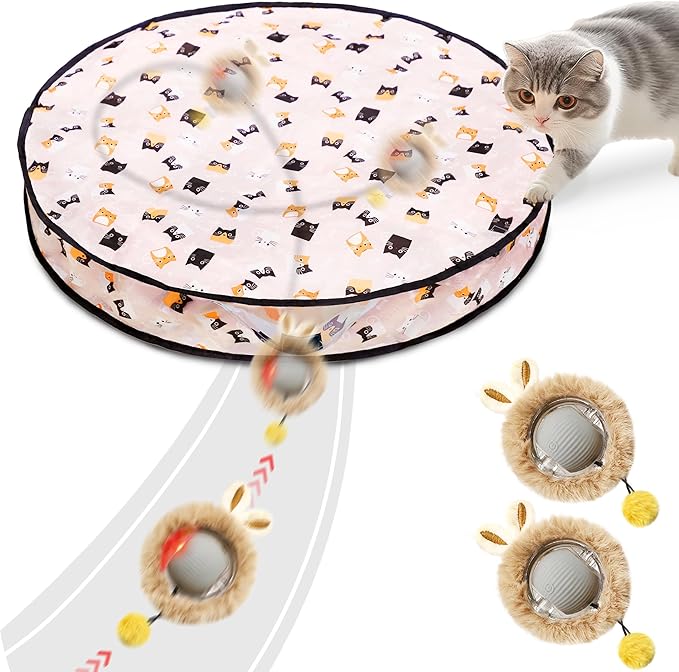 2 Packs Interactive Cat Toy Ball - Automatic Moving Cat Toys for Indoor Cats, USB-C Charging & Self-Rolling Hunting Game Toy with Quiet Motor, Fast Moving Ball in Cat Play Mat