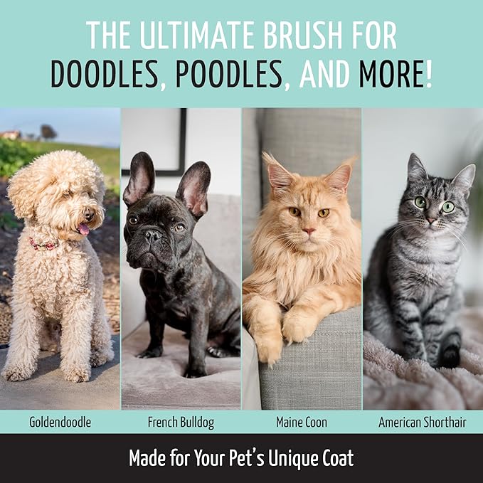 Tauro Pro Line Deshedding Slicker Brush for Dogs & Cats, Soft Pins for Gentle Dematting & Detangling, Grooming Tool for Long & Wavy Coats, Ideal for Doodles, Non-Slip Grip, Mint, Small Size (S)