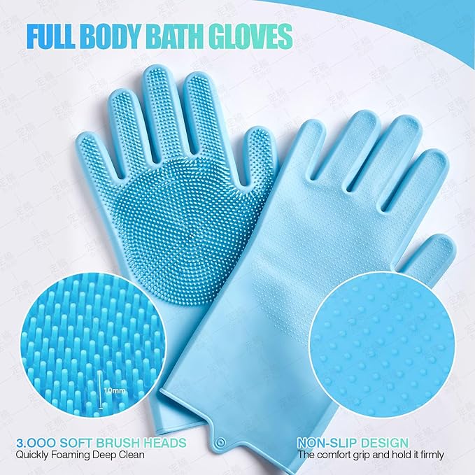 4-Piece Rubber Pet Grooming Kit for Dogs and Cats - Gentle Deshedding Brush & Massage Gloves, Suitable for Short & Long Hair, Bathing and Shedding Tool（3 * Blue+Green）