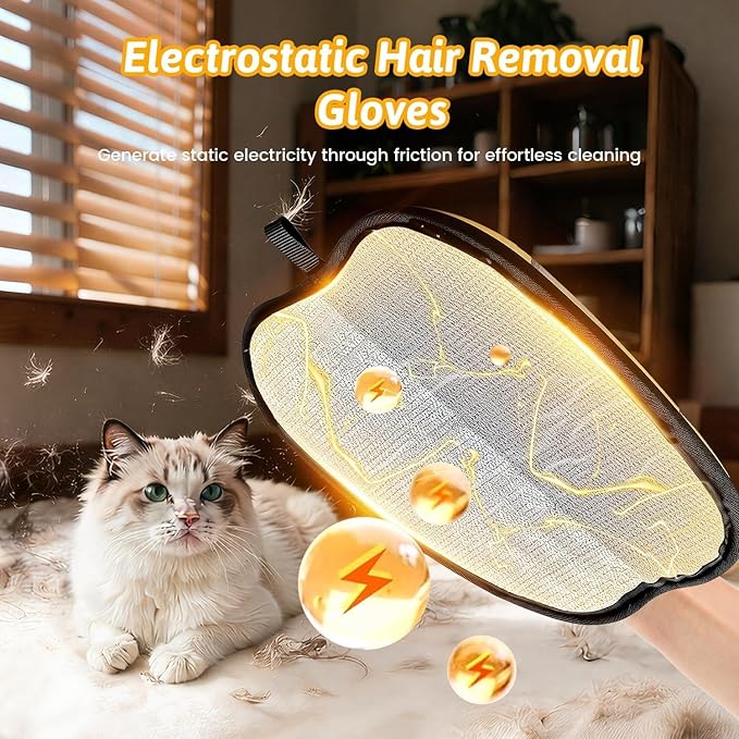 Pet Hair Removal Glove for Dogs & Cats, Upgraded Reusable Electrostatic Pet Hair Remover Glove, Magic Brush Mitt Tool for Couch, Furniture, Bed, Clothing, Carpet, Car Seat