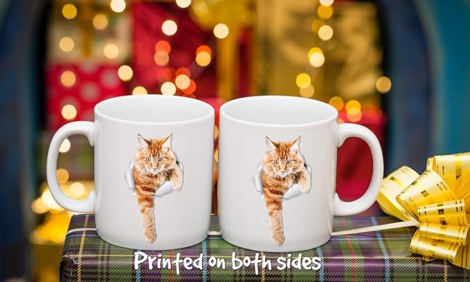 Winston & Bear Climbing Ginger Cat Mug – Funny Orange Tabby Ceramic Coffee Mug Gift for Cat Lovers (11oz)