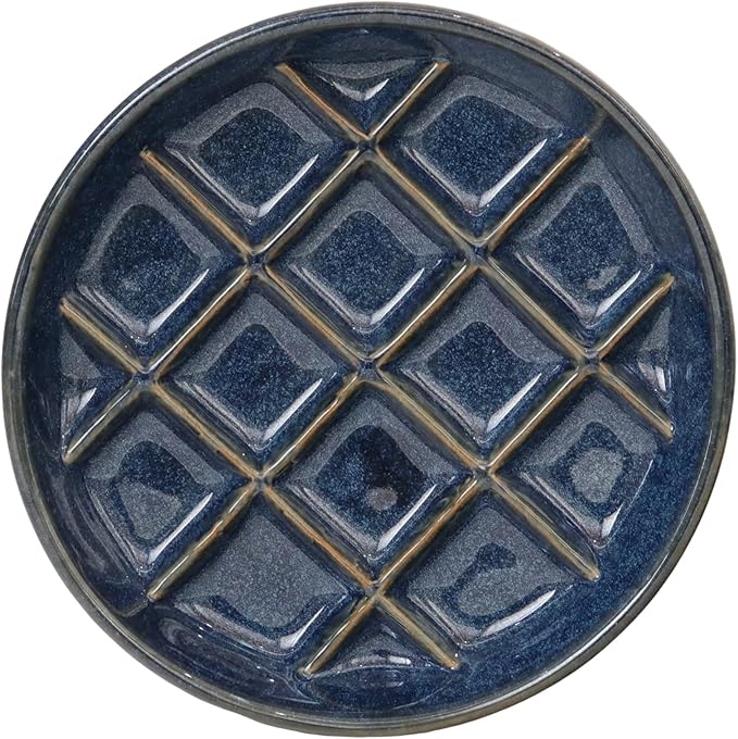 Ceramic Slow Feeder Bowls 6 Inch Shallow Whisker Friendly Food Bowls Grid Dishes Pet Plate for Cat and Puppy, Dishwasher Safe (Dark Blue)