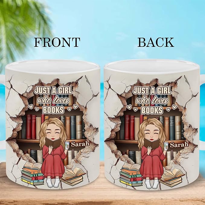 Personalized Book Lover Gifts - Book Lovers Gift For Bookworm, Readers, Librarians, Bookish - Bookshelves Hole In A Wall Mug Custom Avatar - Bookish Gift For Friends, Women, Her