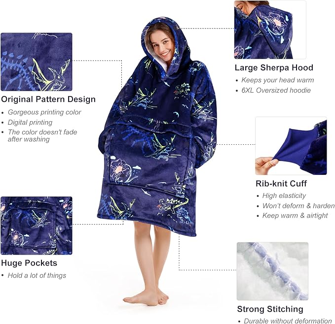 Narecte Cozy Oversized Blanket Hoodie Wearable Blanket Adults Soft Hooded Blanket Hoodie Birthday Gifts for Women Christmas