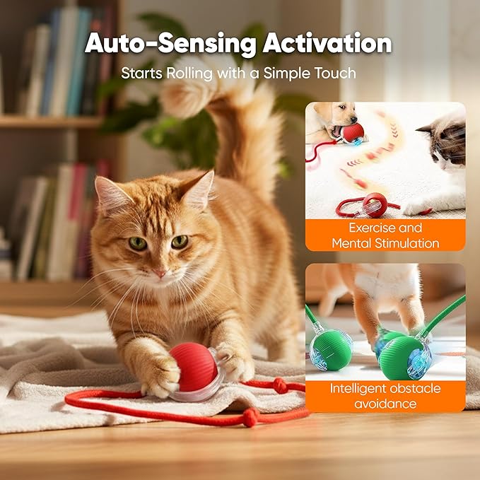 Smart Automatic Rolling Pet Ball, Interactive Electric Toy with Smart Sensor & Auto-Dodging, 6 Hours Playtime Rechargeable for Dogs & Cats (Green,2pcs)