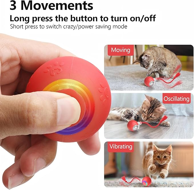 2026 Newly Upgraded Version 3.0 Cat Toys, Cool Intelligent Interactive Cat Ball for Indoor Bored Cats, Automatic Rolling Ball 3.0 Puzzle Toy, Electronic Rolling Pet Chase (Orange-1 pcs)
