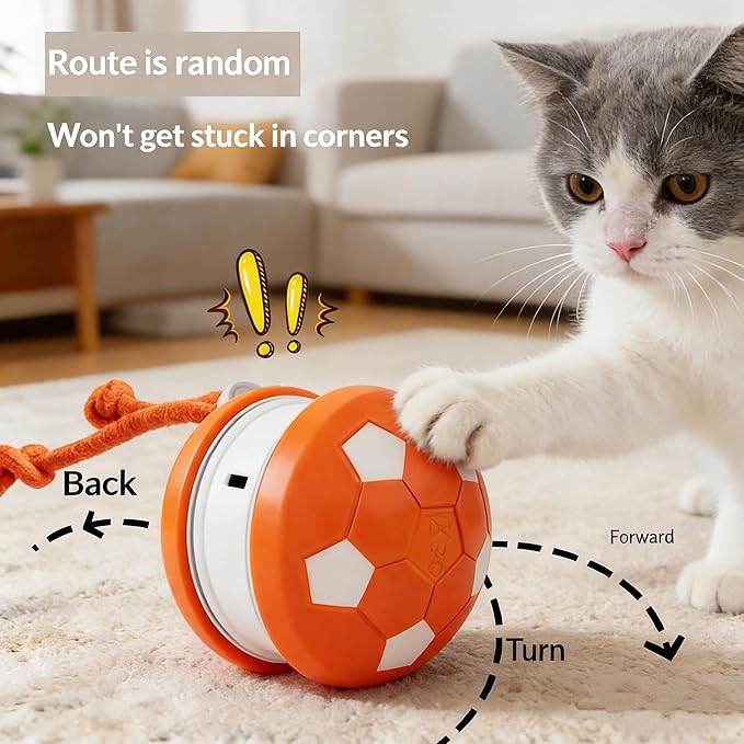 Interactive Cat Toy Ball, Motion Activated Smart Rolling Toy for Indoor Cats, Rechargeable Interactive Toy Ball for Indoor Cats Exercise, Automatic Moving Ball for Boredom to Keep Cats Busy