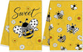 Hexagram Bee Kitchen Towels Set of 2, Bee Gifts for Women, Funny Cute Housewarming Dish Hand Towels for Home Kitchen Decor