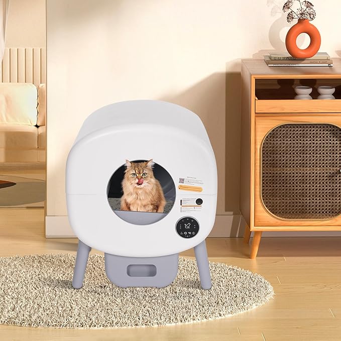 Smart Cat Litter Box,Detachable Self Cleaning Cat Litter Box, Smart Kitten Litter Box for Multiple Cats with APP Intelligent Detection for Bentonite Litter, Tofu Litter 21.65 * 19.68 * 26.18"