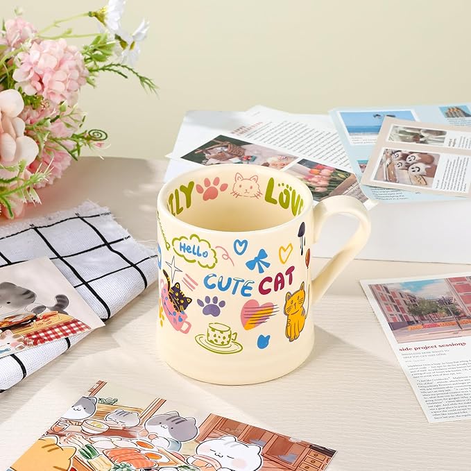 Cat Mug, Cute Coffee Mug, Funny Aesthetic Ceramic Cup for Cappuccino Espresso Tea Milk Juice, Cat Lovers Gifts for Christmas Holiday Party, Dishwasher Safe