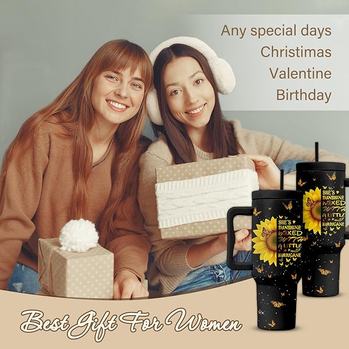 Sunflower Gifts For Women, Positive Tumbler With Handle 40 Oz, Sunflower Tumbler For Women Sister Best Friends, Christmas Gifts, Christmas Travel Coffee Insulated Cup