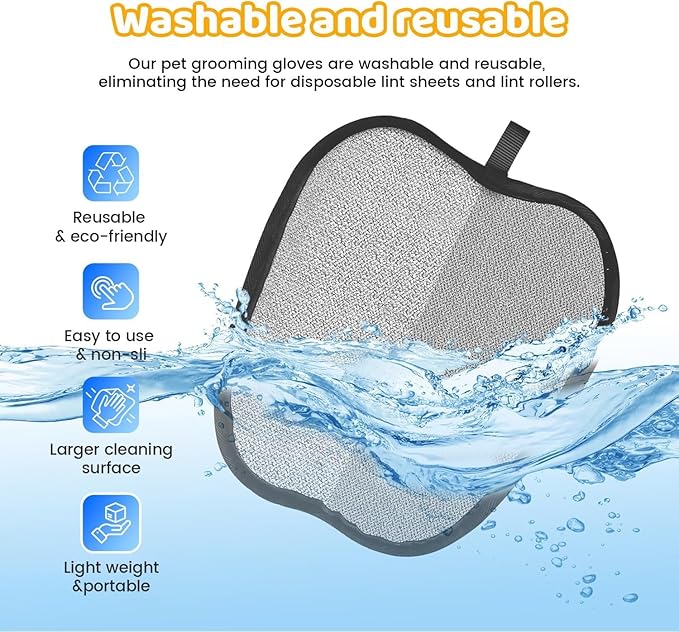 Pet Hair Removal Glove for Dogs & Cats, Upgraded Reusable Electrostatic Pet Hair Remover Glove, Magic Brush Mitt Tool for Couch, Furniture, Bed, Clothing, Carpet, Car Seat