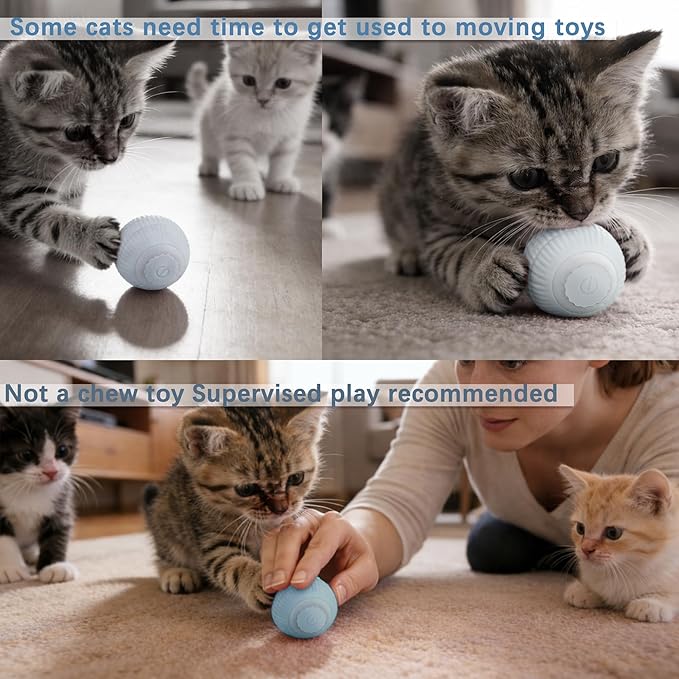 QUELIEN Cat Ball Toy, Interactive Cat Toy Ball with Automatic Moving & Rolling Motion, Electronic Cat Chase Toy for Indoor Cats, Smart Self Rolling Cat Ball