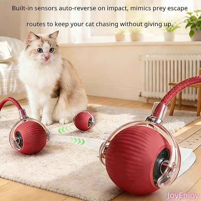 Interactive Cat Toy Ball Automatic Rolling Smart Cat Ball with Tail Motion Activated USB Rechargeable 3 Speed Modes Bird Chirping Durable Silicone Pet Toy for Indoor Cats Multiple Colors (Yellow)
