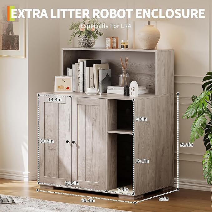 Garvee Dog-Proof Large Cat Litter Box Enclosure with Scratch Pad, Large Automatic Litter Box Furniture for Placing Self-Cleaning Litter Box,Litter Cabinet with Outlet,Space for Cat Stuffs