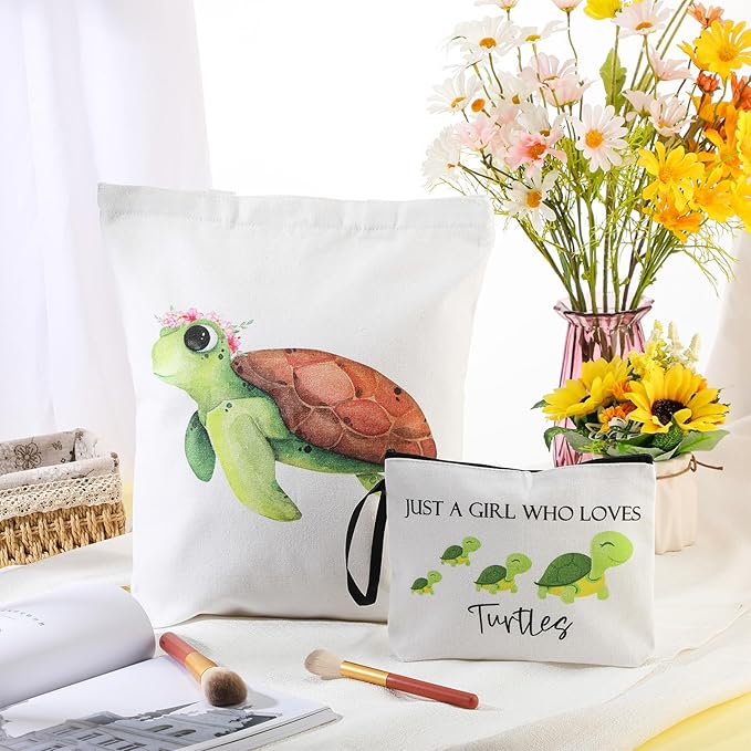 Sieral 2 Pcs Animal Lover Bag Graduation Gift for Women Travel Canvas Tote Portable Zipper Pouch Canvas Reusable Grocery Tote