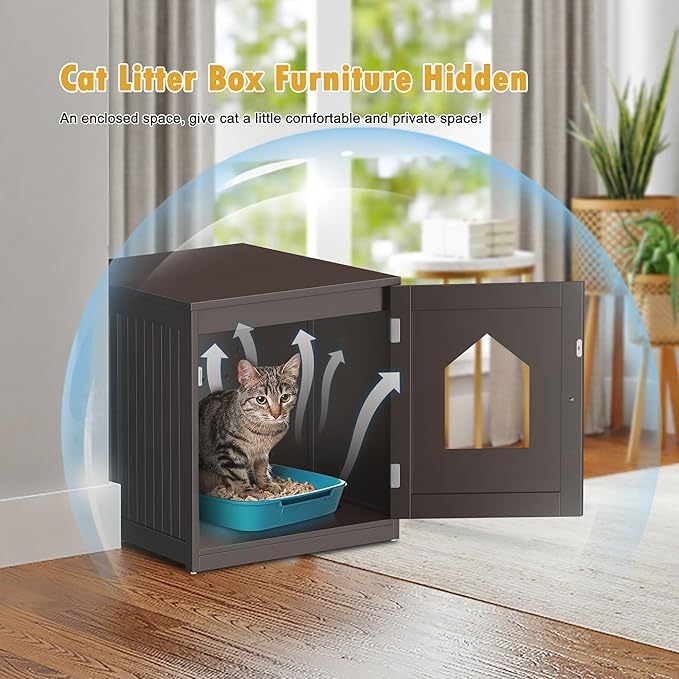 Cat Litter Box Enclosure Litter Box Furniture Hidden Wooden Washroom Litter Box Cabinet Indoor Cat House Side End Table Nightstand (Coffee)