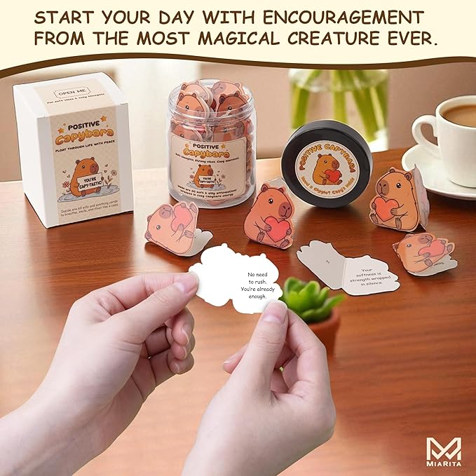 Miarita Positive Capybara Jar - 60 Affirmation Cards for Anxiety & Self Care, Capybara Gifts For Women, Teacher Appreciation Gifts For Women, Birthday Gift for College Friend