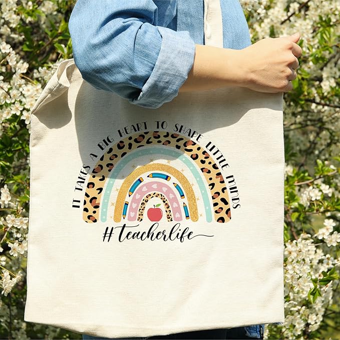 bmuvghi Teacher Appreciation Gifts Canvas Tote Bag It Takes a Big Heart to Shape Little Minds Reusable Shopping Grocery Bags Birthday Gift for Teachers Women