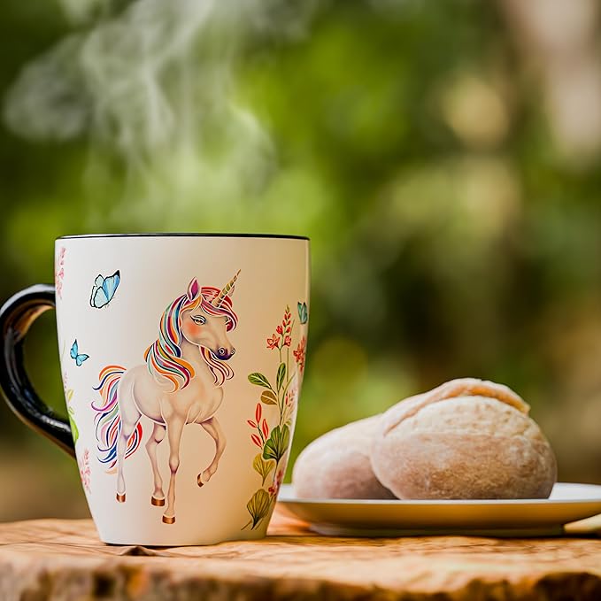 Color Changing Unicorn Coffee Mug 12oz – Heat Sensitive Ceramic Cup with Floral Reveal – Unicorn Gifts for Women, Unique Coffee Mugs, Christmas Holiday Gift, Perfect for Coffee, Tea or Cocoa