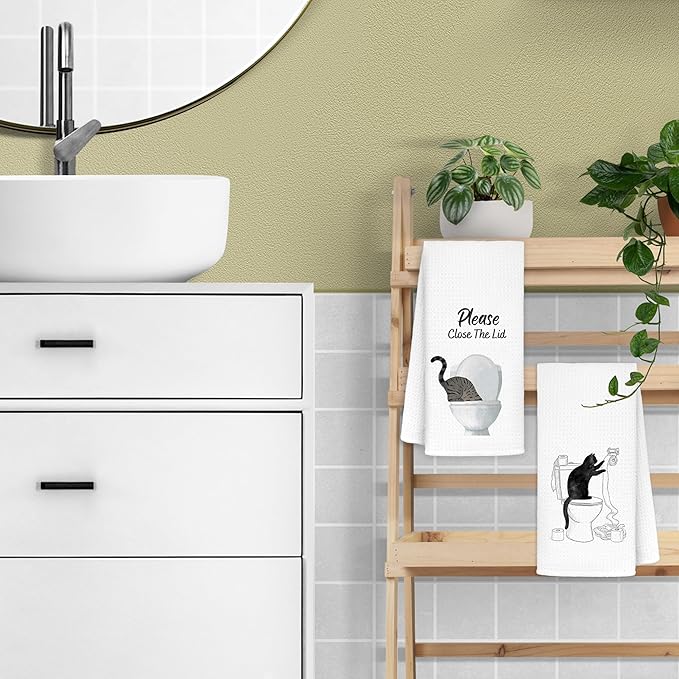 Jvpke Funny cat Hand Towel for Bathroom,Black Cat Decor, cat Lover Gifts for Women, Cat Towels for Cat Lovers, Cat Bathroom Decor, Black cat Gifts for Women cat Lovers, 16x24