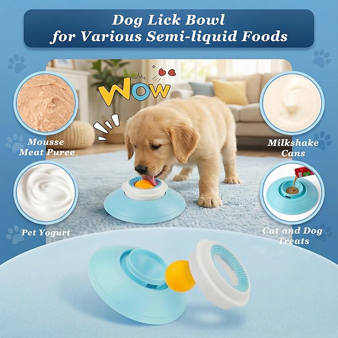 Dog Lick Bowl,Lick Bowl for Dogs Slow Feeder Dog Bowls for Liquid Food Treat,Lick and Roll Bowl for Dogs Anxiety Relieving Dog Lick Bowl with Ball,Snack Dispenser Non-Slip Pet Toys for Dogs Cats