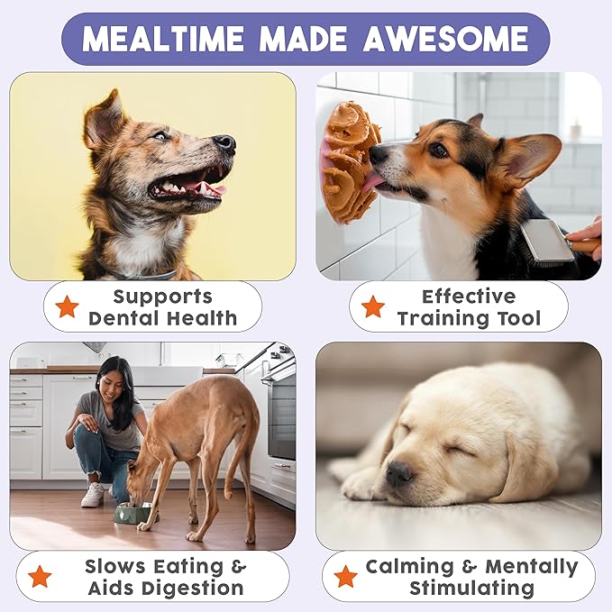 Awoo Great Vibes - Silicone Slow Feeder for Dog Bowls Over 5.5 Inches - Non-Slip, Wet and Dry Food-Compatible Pet Dish with Suction Cups - Extends Mealtime for Fast Eaters - Dishwasher Safe (Mauve)